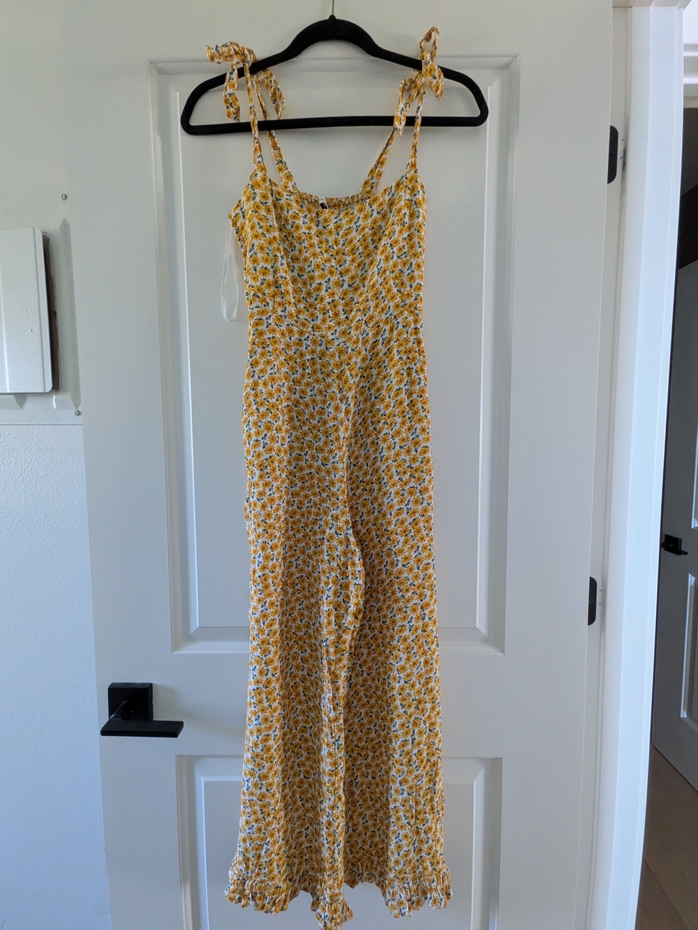 Faithfull The Brand Yellow Floral Tie-Shoulder Jumpsuit